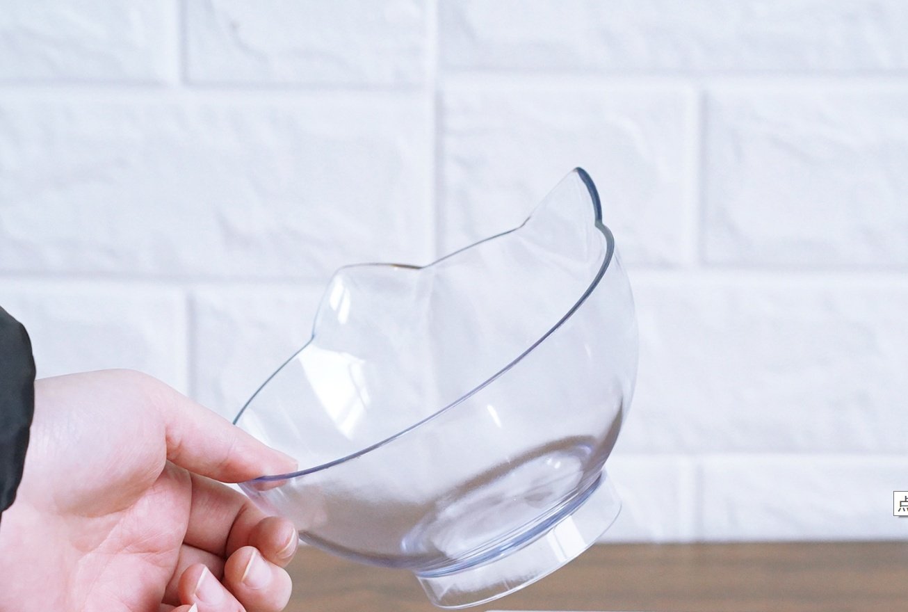 Inclined Cat Bowl – Oblique Mouth Design, Transparent PC Plastic - Image 3