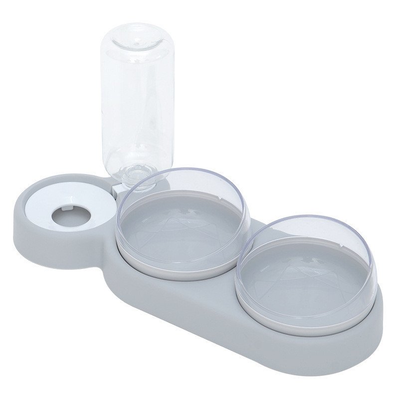 Dry Wet Separation Pet Bowl – Raised Double Bowl with Water Fountain - Image 2