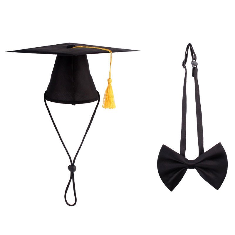 Pet Graduation Hat and Bow Tie Costume Set – Adjustable, Polyester