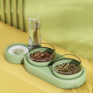 Dry Wet Separation Pet Bowl – Raised Double Bowl with Water Fountain