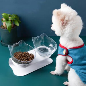 Inclined Cat Bowl – Oblique Mouth Design, Transparent PC Plastic